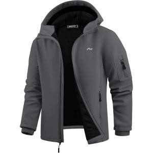 imageWULFUL Mens Lightweight Softshell Jacket Warm Fleece Lined Windbreaker Waterproof Soft Shell for Outdoor HikingDark Grey