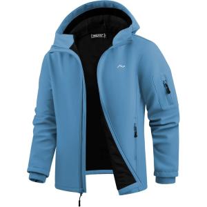 imageWULFUL Mens Lightweight Softshell Jacket Warm Fleece Lined Windbreaker Waterproof Soft Shell for Outdoor HikingLake Blue