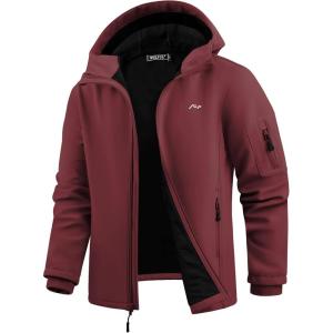 imageWULFUL Mens Lightweight Softshell Jacket Warm Fleece Lined Windbreaker Waterproof Soft Shell for Outdoor HikingWind Red