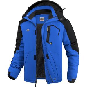 imageWULFUL Mens Ski Jackets Warm Winter Snow Windbreaker Resistant Snowboard Fleece Coat Mountain Waterproof Parka with HoodBlackblue