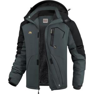 imageWULFUL Mens Ski Jackets Warm Winter Snow Windbreaker Resistant Snowboard Fleece Coat Mountain Waterproof Parka with HoodBlackdark Grey