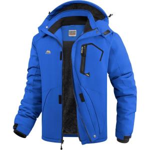 imageWULFUL Mens Ski Jackets Warm Winter Snow Windbreaker Resistant Snowboard Fleece Coat Mountain Waterproof Parka with HoodBlue