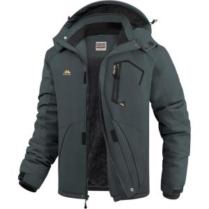 imageWULFUL Mens Ski Jackets Warm Winter Snow Windbreaker Resistant Snowboard Fleece Coat Mountain Waterproof Parka with HoodDark Grey