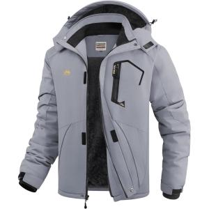 imageWULFUL Mens Ski Jackets Warm Winter Snow Windbreaker Resistant Snowboard Fleece Coat Mountain Waterproof Parka with HoodGray