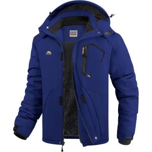 imageWULFUL Mens Ski Jackets Warm Winter Snow Windbreaker Resistant Snowboard Fleece Coat Mountain Waterproof Parka with HoodLight Navy