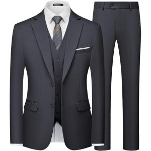 imageWULFUL Mens Slim Fit 3 Piece Suits Two Button Blazer Vest ampamp Pants Tuxedo Set for Business Wedding PartyDark Grey