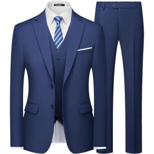 imageWULFUL Mens Slim Fit 3 Piece Suits Two Button Blazer Vest ampamp Pants Tuxedo Set for Business Wedding PartyNavy