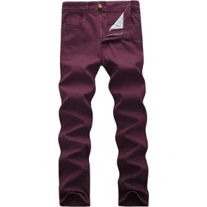 imageWULFUL Mens Slim Fit Skinny Stretch Comfy Jeans Denim PantsDark Red01