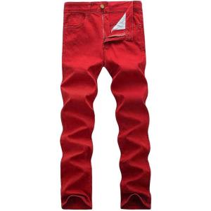 imageWULFUL Mens Slim Fit Skinny Stretch Comfy Jeans Denim PantsRed