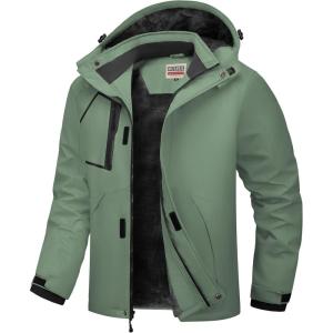 imageWULFUL Mens Waterproof Ski Jacket Warm Winter Coats Windproof Winter Jackets for Men Fleece Lined Windbreaker with HoodArmy Green