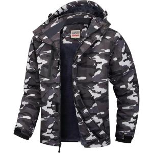 imageWULFUL Mens Waterproof Ski Jacket Warm Winter Coats Windproof Winter Jackets for Men Fleece Lined Windbreaker with HoodBlack Camo