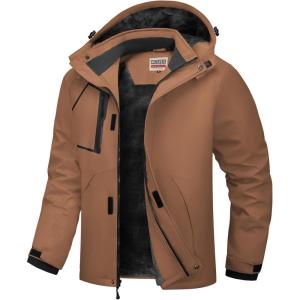 imageWULFUL Mens Waterproof Ski Jacket Warm Winter Coats Windproof Winter Jackets for Men Fleece Lined Windbreaker with HoodDark Brown