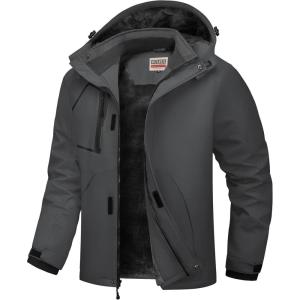 imageWULFUL Mens Waterproof Ski Jacket Warm Winter Coats Windproof Winter Jackets for Men Fleece Lined Windbreaker with HoodDark Grey