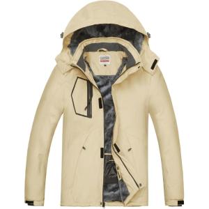 imageWULFUL Mens Waterproof Ski Jacket Warm Winter Coats Windproof Winter Jackets for Men Fleece Lined Windbreaker with HoodKhaki