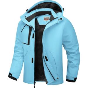 imageWULFUL Mens Waterproof Ski Jacket Warm Winter Coats Windproof Winter Jackets for Men Fleece Lined Windbreaker with HoodLake Blue