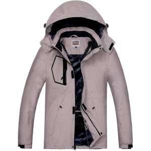 imageWULFUL Mens Waterproof Ski Jacket Warm Winter Coats Windproof Winter Jackets for Men Fleece Lined Windbreaker with HoodLight Brown