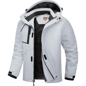 imageWULFUL Mens Waterproof Ski Jacket Warm Winter Coats Windproof Winter Jackets for Men Fleece Lined Windbreaker with HoodLight Grey