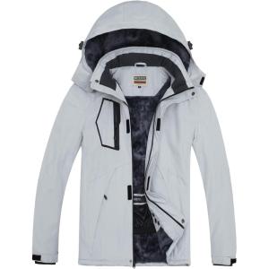 imageWULFUL Mens Waterproof Ski Jacket Warm Winter Coats Windproof Winter Jackets for Men Fleece Lined Windbreaker with HoodLight Greynew