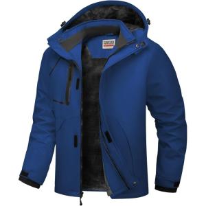 imageWULFUL Mens Waterproof Ski Jacket Warm Winter Coats Windproof Winter Jackets for Men Fleece Lined Windbreaker with HoodLight Navy Blue