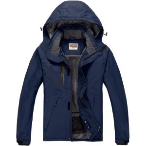 imageWULFUL Mens Waterproof Ski Jacket Warm Winter Coats Windproof Winter Jackets for Men Fleece Lined Windbreaker with HoodNavy Bluen2