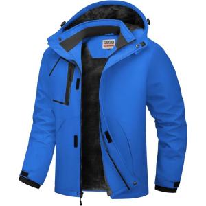 imageWULFUL Mens Waterproof Ski Jacket Warm Winter Coats Windproof Winter Jackets for Men Fleece Lined Windbreaker with HoodRoyal Blue