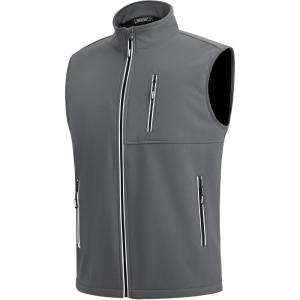 imageWULFUL Mens Windproof Lightweight Golf Vest Outerwear with Pockets Softshell Sleeveless Jacket for Travel Hiking RunningDark Grey