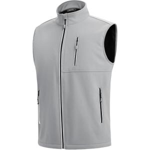 imageWULFUL Mens Windproof Lightweight Golf Vest Outerwear with Pockets Softshell Sleeveless Jacket for Travel Hiking RunningLight Grey