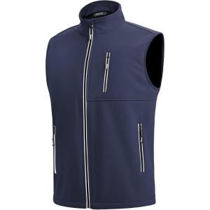 imageWULFUL Mens Windproof Lightweight Golf Vest Outerwear with Pockets Softshell Sleeveless Jacket for Travel Hiking RunningNavy