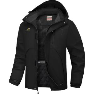 imageWULFUL Mens Winter Coats Waterproof Ski Jacket Warm Windproof Winter Windbreaker Jackets for Men with HoodBlack0047