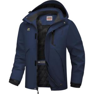 imageWULFUL Mens Winter Coats Waterproof Ski Jacket Warm Windproof Winter Windbreaker Jackets for Men with HoodNavy0047