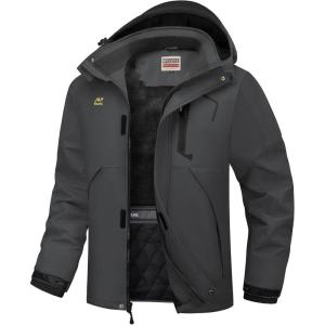 imageWULFUL Mens Winter Coats Waterproof Ski Jacket Warm Windproof Winter Windbreaker Jackets for Men with HoodSolid Dark Grey0047