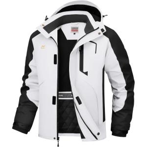 imageWULFUL Mens Winter Coats Waterproof Ski Jacket Warm Windproof Winter Windbreaker Jackets for Men with HoodWhite0047