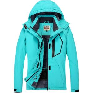 imageWULFUL Womens Waterproof Ski Jacket Warm Winter Coats Windproof Winter Jackets for Women Fleece Lined Windbreaker with HoodLight Blue
