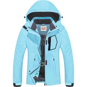 imageWULFUL Womens Waterproof Ski Jacket Warm Winter Coats Windproof Winter Jackets for Women Fleece Lined Windbreaker with HoodLight Bluenew