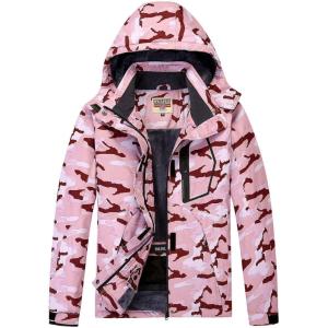 imageWULFUL Womens Waterproof Ski Jacket Warm Winter Coats Windproof Winter Jackets for Women Fleece Lined Windbreaker with HoodPink Camo