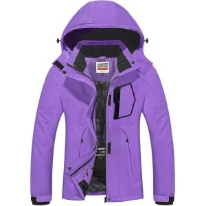 imageWULFUL Womens Waterproof Ski Jacket Warm Winter Coats Windproof Winter Jackets for Women Fleece Lined Windbreaker with HoodPurple