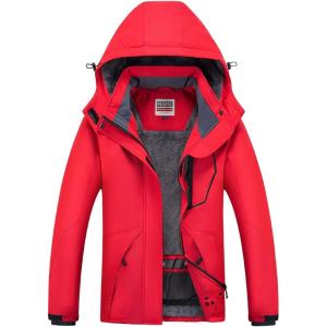 imageWULFUL Womens Waterproof Ski Jacket Warm Winter Coats Windproof Winter Jackets for Women Fleece Lined Windbreaker with HoodRed