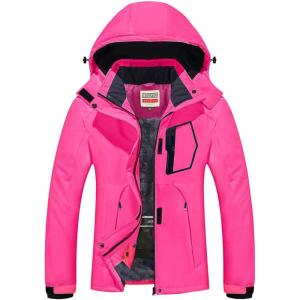 imageWULFUL Womens Waterproof Ski Jacket Warm Winter Coats Windproof Winter Jackets for Women Fleece Lined Windbreaker with HoodRose Red
