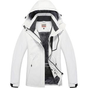 imageWULFUL Womens Waterproof Ski Jacket Warm Winter Coats Windproof Winter Jackets for Women Fleece Lined Windbreaker with HoodWhite