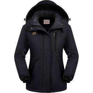 imageWULFUL Womens Waterproof Snow Ski Jacket Mountain Windproof Winter Coat with Detachable HoodBlack