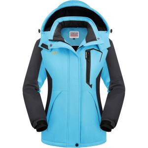 imageWULFUL Womens Waterproof Snow Ski Jacket Mountain Windproof Winter Coat with Detachable HoodBlueblack