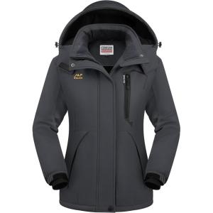 imageWULFUL Womens Waterproof Snow Ski Jacket Mountain Windproof Winter Coat with Detachable HoodDark Grey