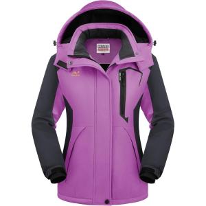 imageWULFUL Womens Waterproof Snow Ski Jacket Mountain Windproof Winter Coat with Detachable HoodLight Purpleblack