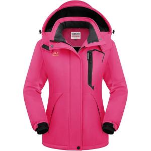 imageWULFUL Womens Waterproof Snow Ski Jacket Mountain Windproof Winter Coat with Detachable HoodPeach Red