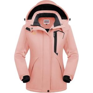 imageWULFUL Womens Waterproof Snow Ski Jacket Mountain Windproof Winter Coat with Detachable HoodPink New