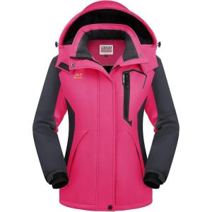 imageWULFUL Womens Waterproof Snow Ski Jacket Mountain Windproof Winter Coat with Detachable HoodRoseblack