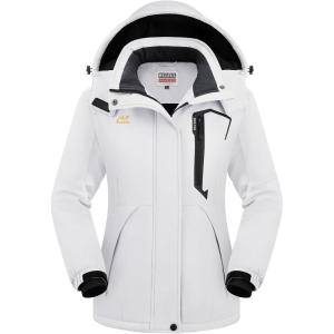 imageWULFUL Womens Waterproof Snow Ski Jacket Mountain Windproof Winter Coat with Detachable HoodWhite