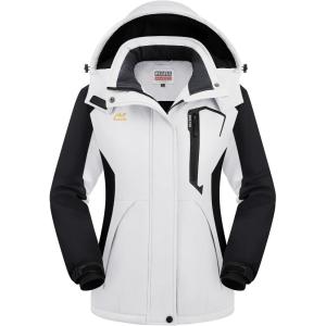 imageWULFUL Womens Waterproof Snow Ski Jacket Mountain Windproof Winter Coat with Detachable HoodWhiteblack