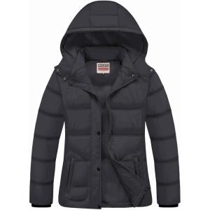 imageWULFUL Womens Winter Coats Lightweight Warm Thicken Puffer Jacket Waterproof Quilted Winter Jackets with Removable HoodDark Grey