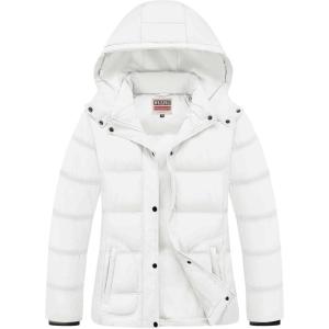 imageWULFUL Womens Winter Coats Lightweight Warm Thicken Puffer Jacket Waterproof Quilted Winter Jackets with Removable HoodWhite
